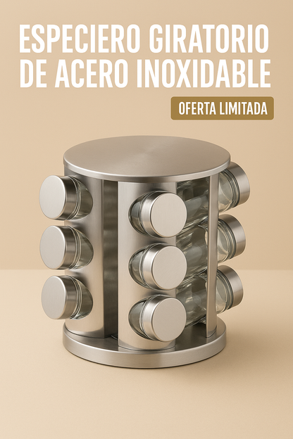 Especiero Redondo 12 Frascos Acero Inoxidable