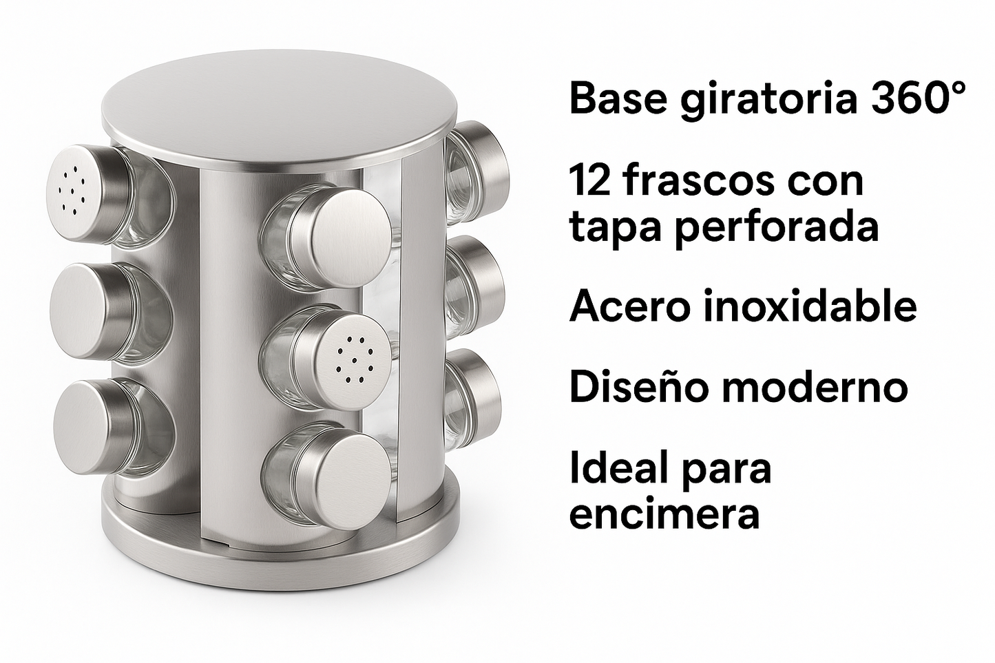 Especiero Redondo 12 Frascos Acero Inoxidable