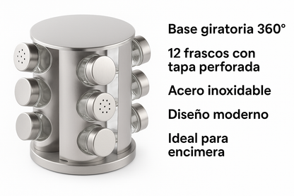 Especiero Redondo 12 Frascos Acero Inoxidable