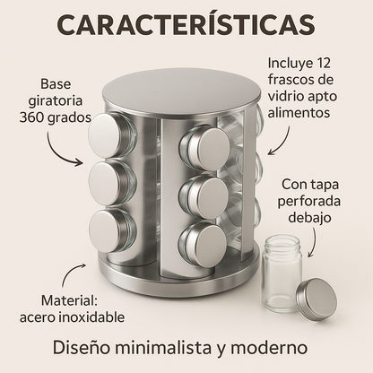 Especiero Redondo 12 Frascos Acero Inoxidable