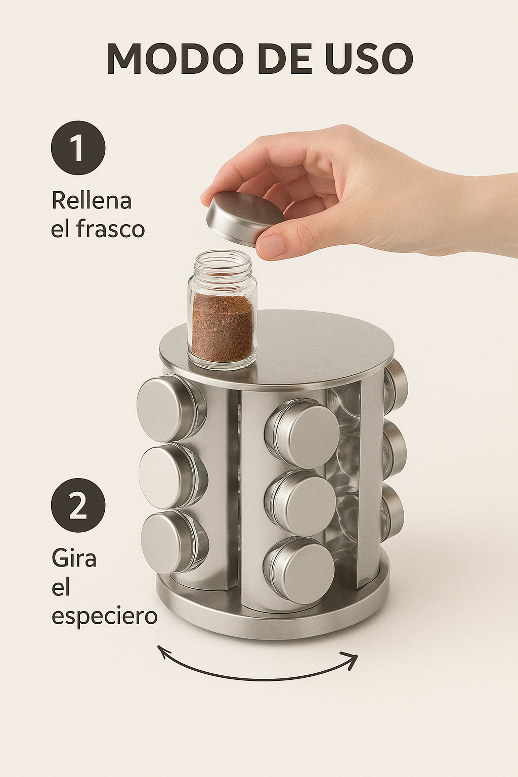 Especiero Redondo 12 Frascos Acero Inoxidable