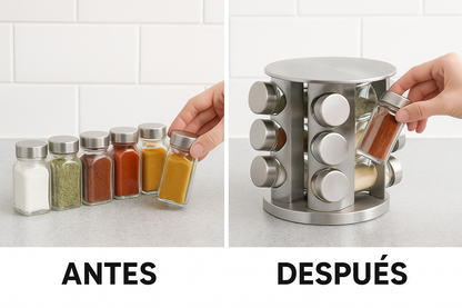 Especiero Redondo 12 Frascos Acero Inoxidable