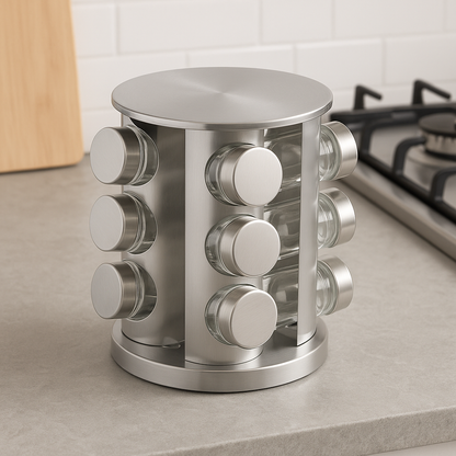 Especiero Redondo 12 Frascos Acero Inoxidable