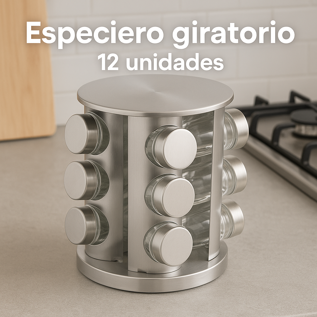 Especiero Redondo 12 Frascos Acero Inoxidable