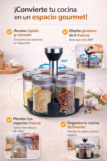 Carrusel de especias giratorio 6 frascos.
