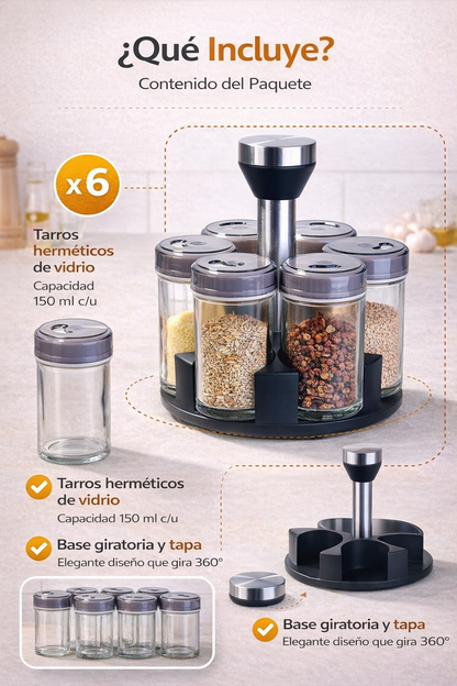 Carrusel de especias giratorio 6 frascos.