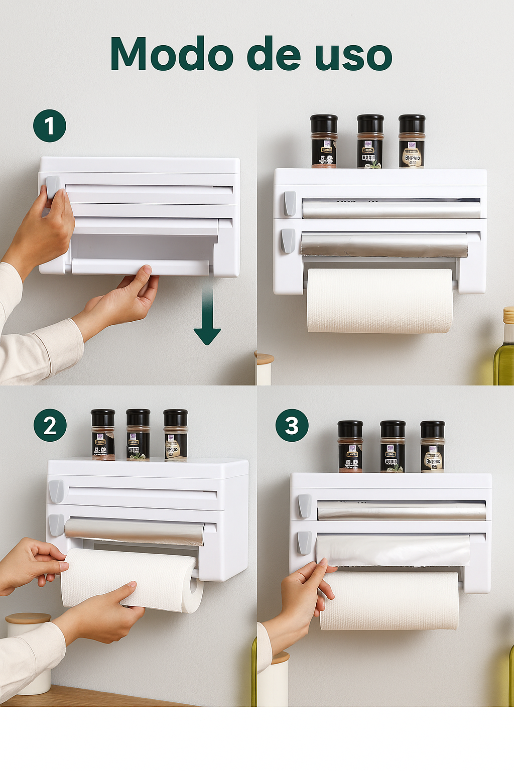 Organizador de pared para cocina 4 en 1